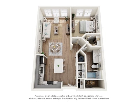 Floor plan for 1 bed, 1 bath, 796 sqft